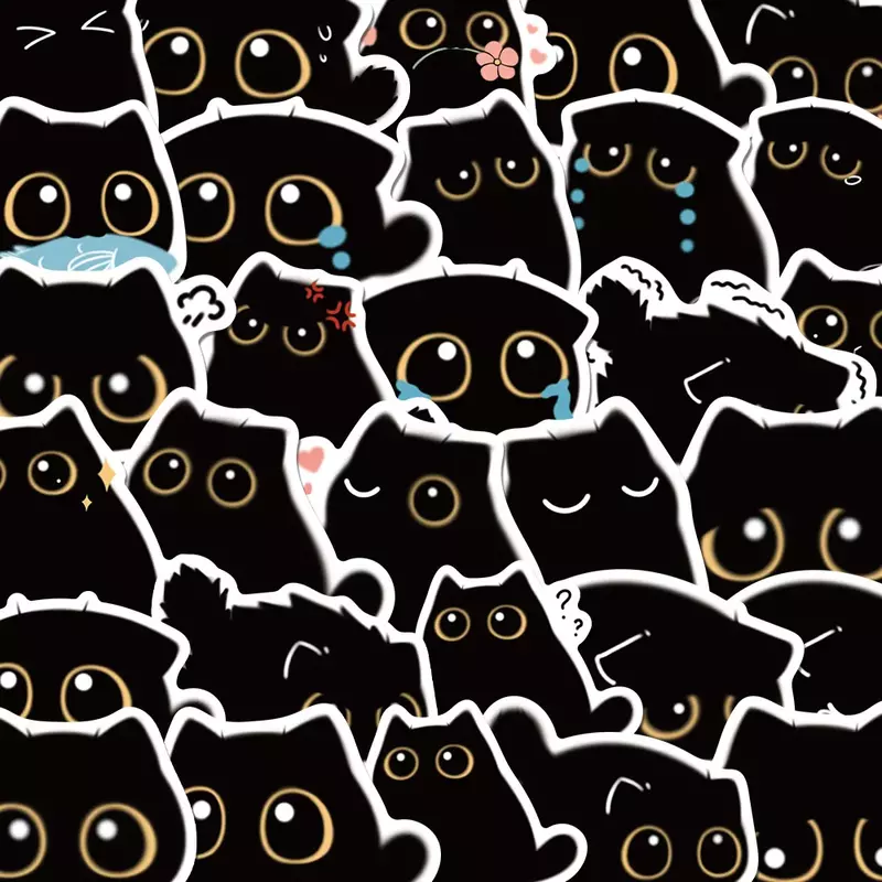 Autocollants imperméables de graffiti de chat noir mignon, esthétique, décoratif, bagages, ordinateur portable, tasse, téléphone, journal intime, scrapbook, enfants, 10,40 pièces