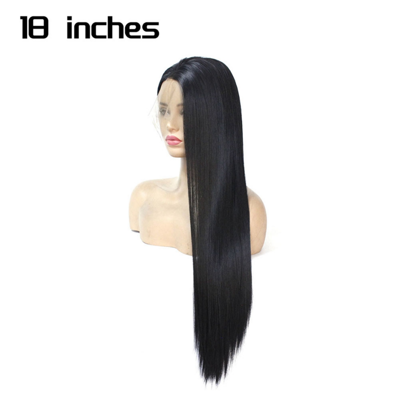 Wig rambut palsu renda penuh 18 inci Wig rambut manusia lurus tulang untuk wanita warna hitam Wig Frontal renda lurus Hd tanpa lem prepked