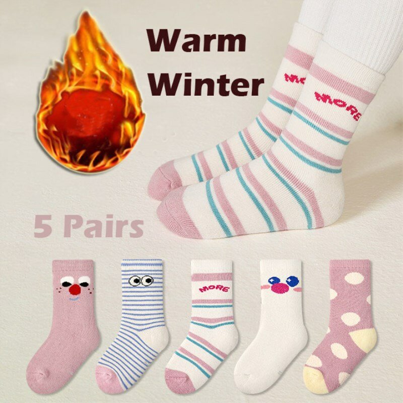 Mais novas meias Fancy Trendy Cartoon para bebês, meias de algodão grosso térmico para crianças, inverno