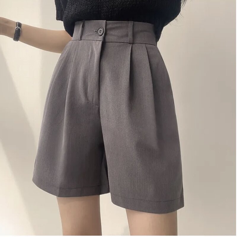 Pantalones cortos de oficina para mujer, Shorts elegantes de pierna ancha, rectos, de cintura alta, estilo coreano, N905, 2024
