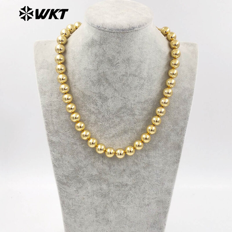 WT-JFN14 alla moda 18K placcato oro reale rotondo grande perline in ottone collana a catena a mano stampata 10 e 12MM disponibile