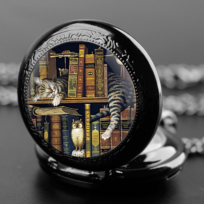 ساعة جيب كوارتز عتيقة مع قبة زجاجية للرجال والنساء ، ساعة ساحرة ، قلادة قلادة ، سلسلة ، هدايا مجوهرات ، تصميم لطيف ، إبداعي ، قطة