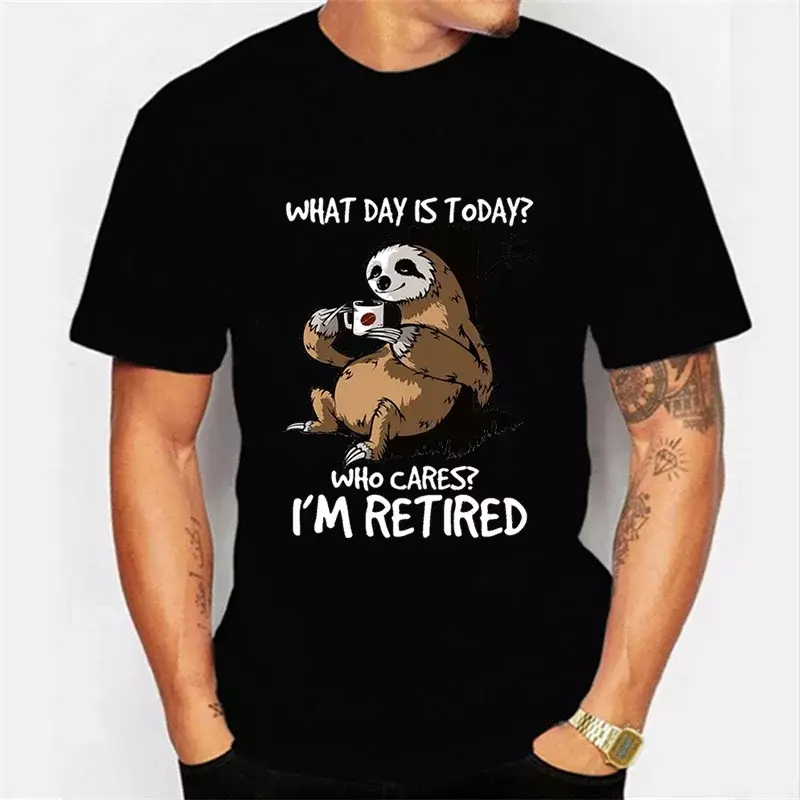T-shirt à Manches Courtes pour Homme, avec Image de Sloth Who Cares I'm Retired, Dessin Animé, 2023