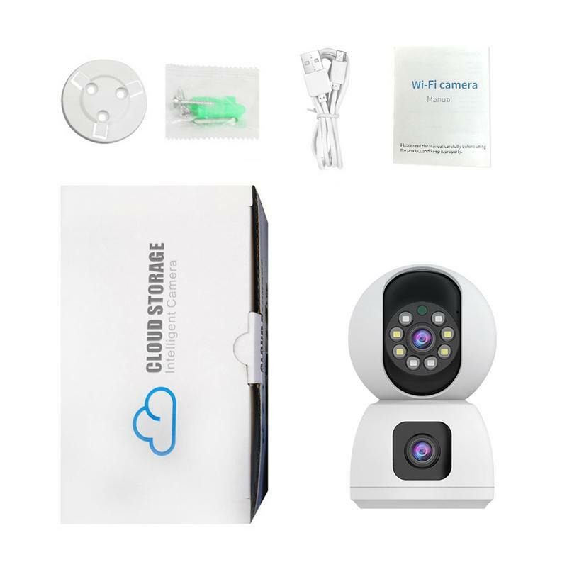 Cámara de seguridad WiFi gran angular para interiores, visión nocturna, lente Dual, detección de movimiento, Audio bidireccional para el hogar