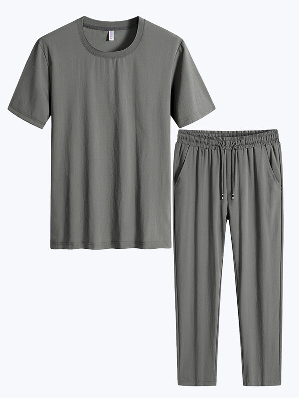 Conjunto de calça e camiseta esportiva masculina casual, calça reta para corrida, 2 peças, plus size, jo, verão