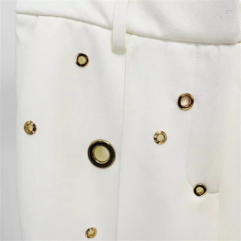 White Women Formal Pant Sets Newest 2023 Hot Single Button Long Sleeve Blazer Jacket Wide Leg Pants Ladies Elegant 2 Pieces Sets