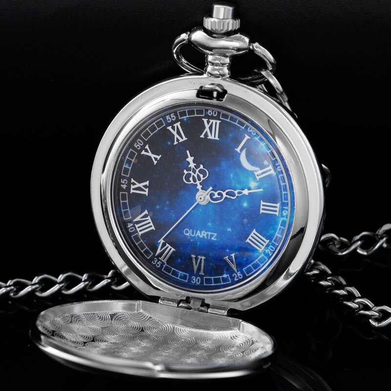 Romântico Starry Sky Moon Quartz relógio de bolso prata/ouro/preto/marrom liso Vintage colar relógios de bolso reloj de bolsillo