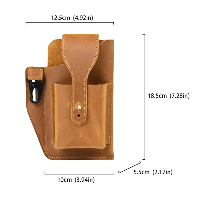 AIGUONIU-Bolsa de cintura de couro genuíno para homens, pequeno pacote casual, presilhas, bolsa hip hop, bolsa de telefone unissex, cavalo louco