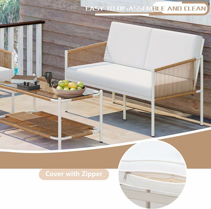 Patio Wicker Furniture Set, Outdoor Patio Furniture Rattan Conversation Set, All Weather Conversation Set for Backyard, Balcony