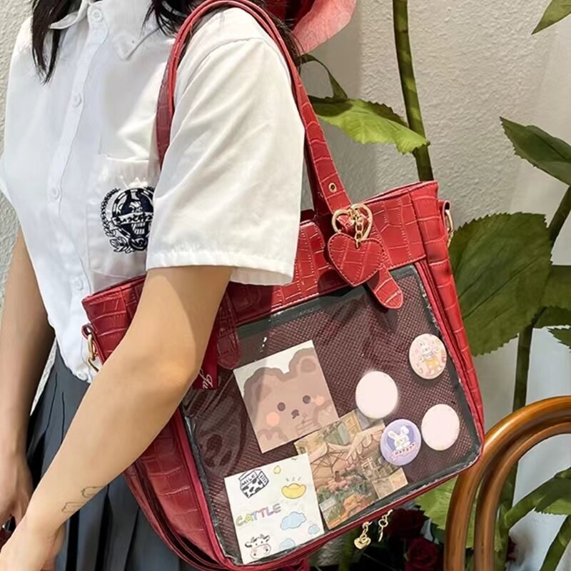 Mini sacola do coração gótico para mulheres, nova bolsa japonesa transparente Lolita, bolsa mensageiro vermelha do núcleo de fada, estética feminina