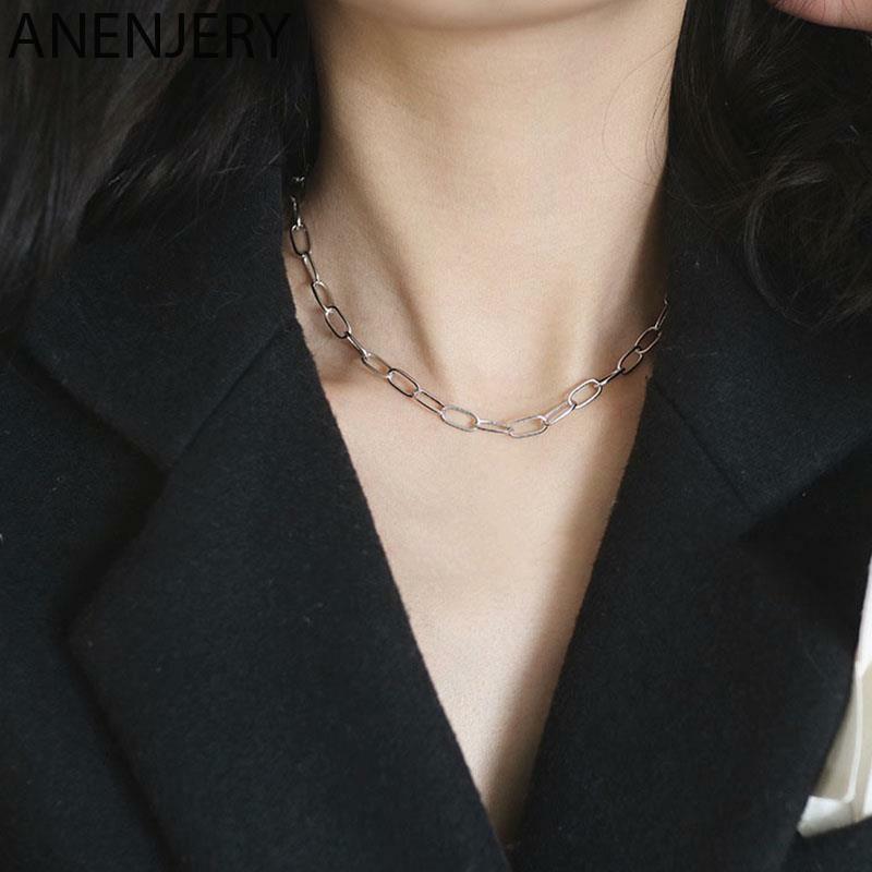 ANENJERY kolor srebrny masywny łańcuch naszyjnik dla kobiet naszyjnik Party biżuteria prezenty nowy