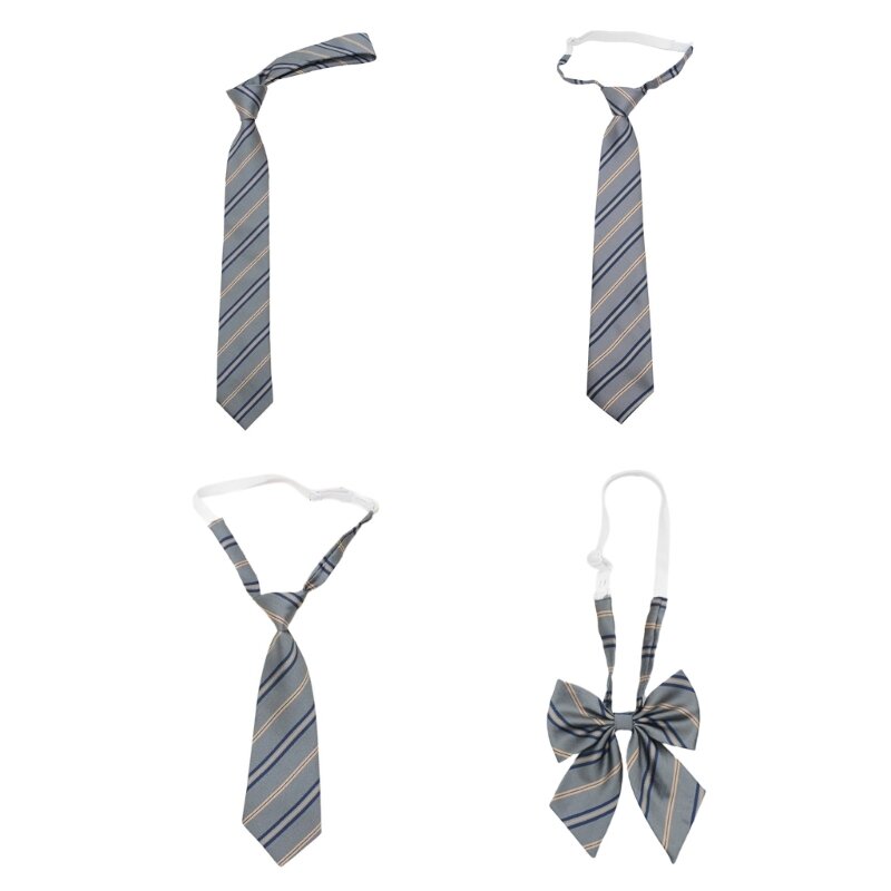 Verstellbare, vorgebundene Krawatte, grau gestreift, koreanische Fliege für japanische College-Uniform