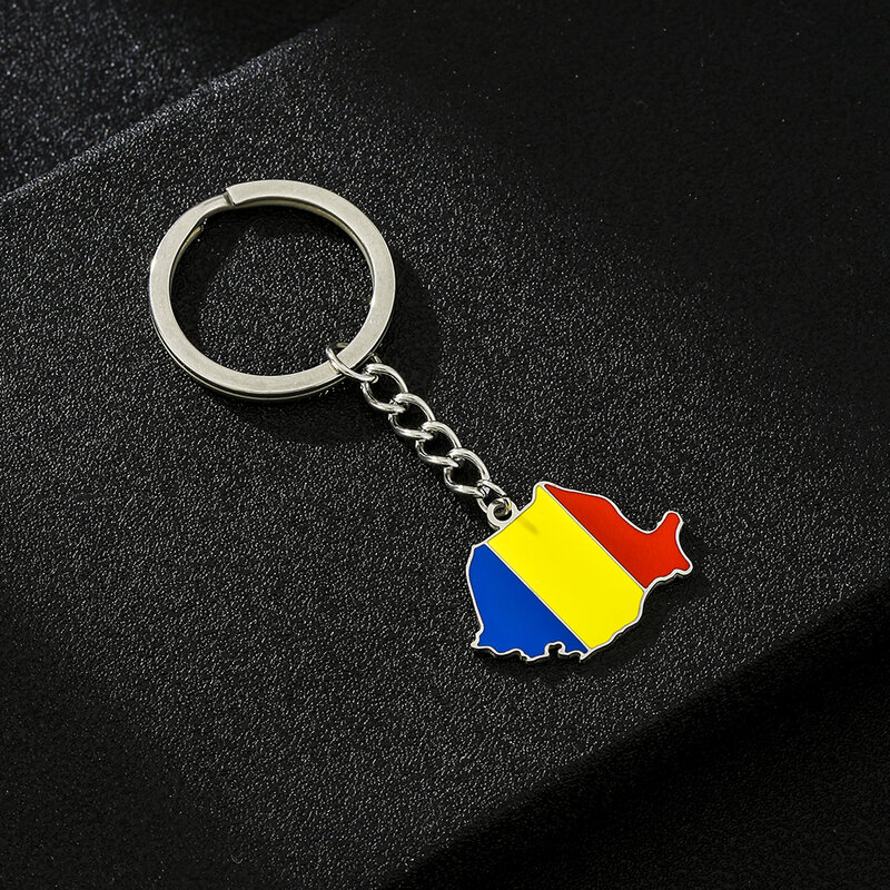 Fashion Romania Map Flag Key Chain Stainless Steel Men Women Key Ring Pendant Jewelry Gift