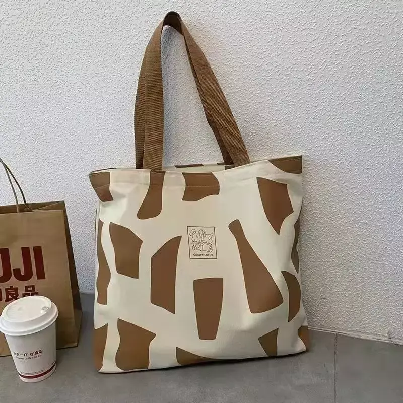 Bolso de lona con un hombro para mujer, bolsa de viaje portátil con cremallera, estilo coreano, diseño artístico