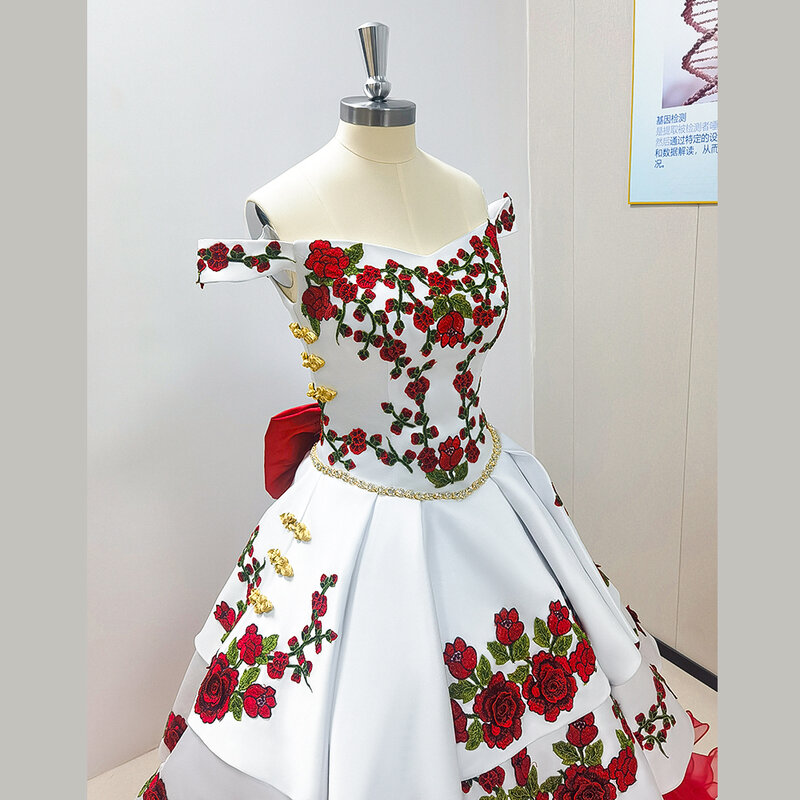 Luxus weiß rot Abendkleider ärmellose Schnür applikationen abgestuften Rücken Bogen Ballkleid besonderen Anlass lange Kleider 2024