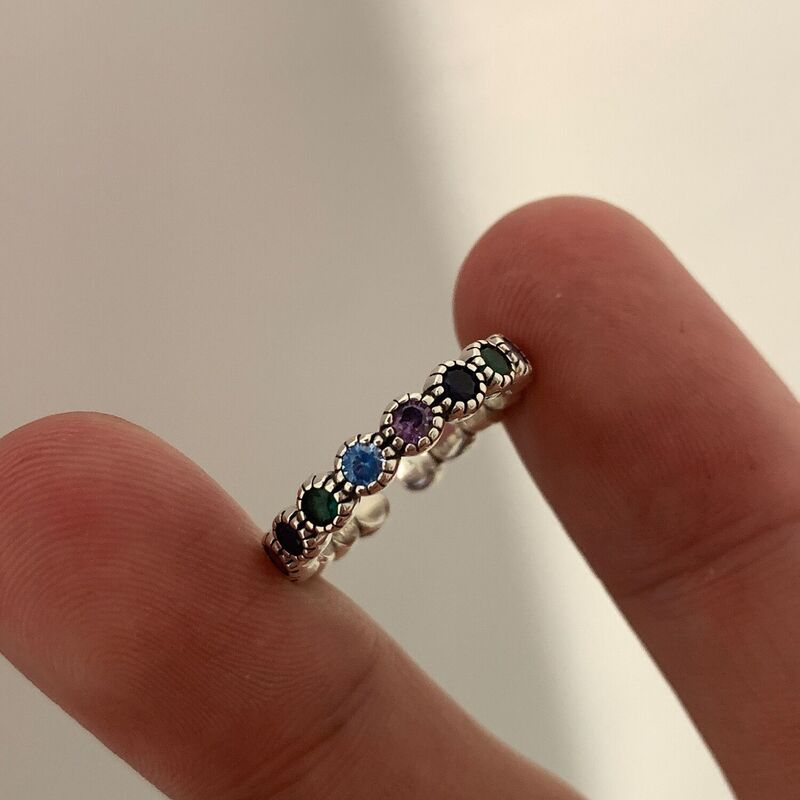 100% Solid 925 Sterling Silver Flower Colorful Stone Rings For Women Simple Trendy Retro Anillos Party Gifts Accessories