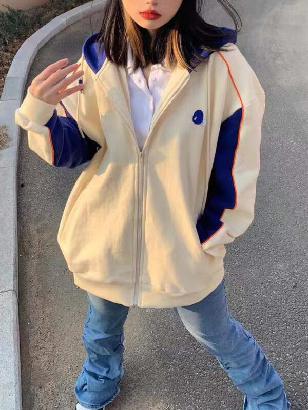 Deeptown Preppy Stijl Rits Hoodies Vrouwen Harajuku Kpop Oversized Hooded Sweatshirts Vintage Casual Dunne Tops Sport Jassen Y2K
