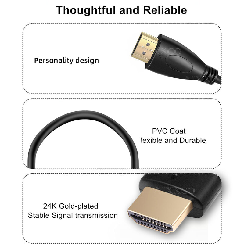 AIXXCO 0.5M 1.5M 1M 2M 3M 5M 10M 15M pozłacany kabel kompatybilny z HDMI 1.4 1080p 3D kable wideo do rozgałęźnika HDTV