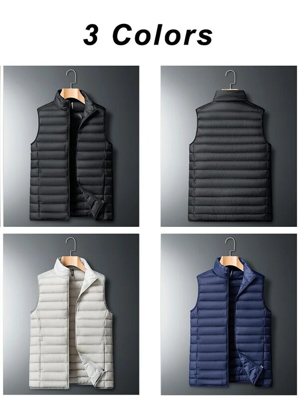 Colete acolchoado leve para homens, jaquetas sem mangas, casaco quente, plus size, 80% pato branco, 8XL, novo, inverno, 2023