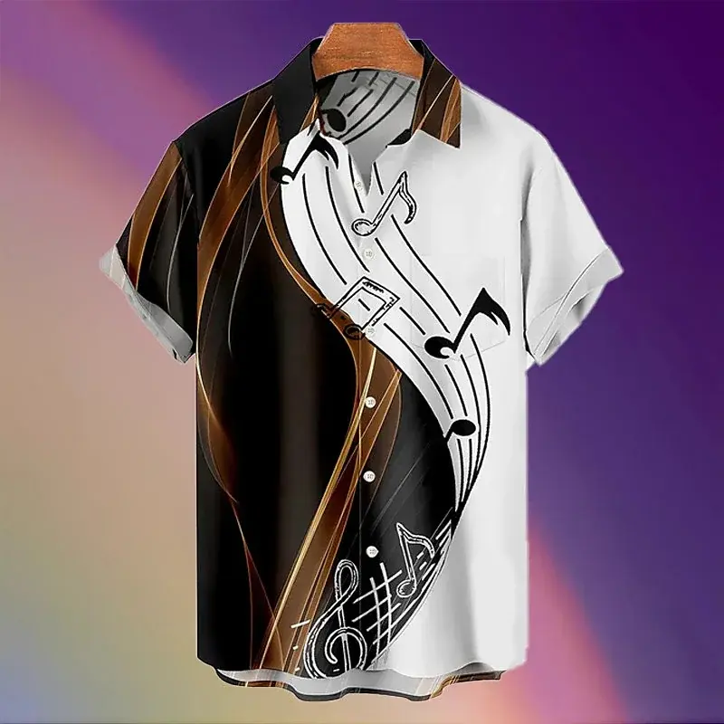 半袖Tシャツ,音楽記号付き,ラペルボタン,カジュアルなアウトドアパーティートップ,快適な柔らかい素材,夏のトップス,2023