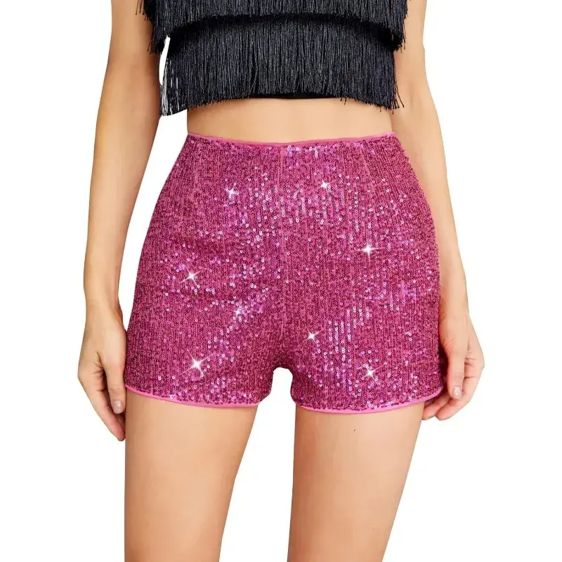 Summer Shorts Women Clothes Sequined Stretch Slim Sexy Club Sequins Shiny Shorts Female Streetwear Sequin Performance Costume