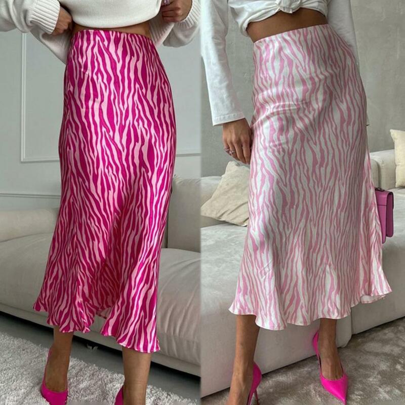 Women Chic A-line Skirt High Waist Summer Fashion Striped Print Midi Skirt Elegant Fishtail Skirt Office Ladies Bodycon Skirts