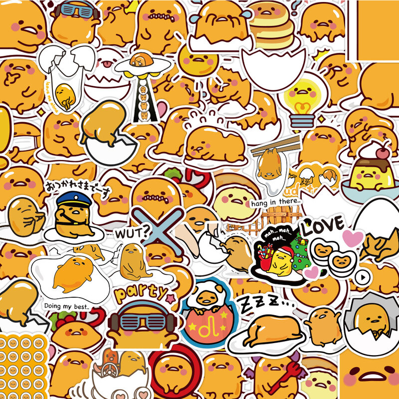 10/30/60/120 buah stiker kartun Gudetama Sanrio lucu grafiti mainan stiker anak-anak casing ponsel DIY dekorasi stiker gitar Laptop