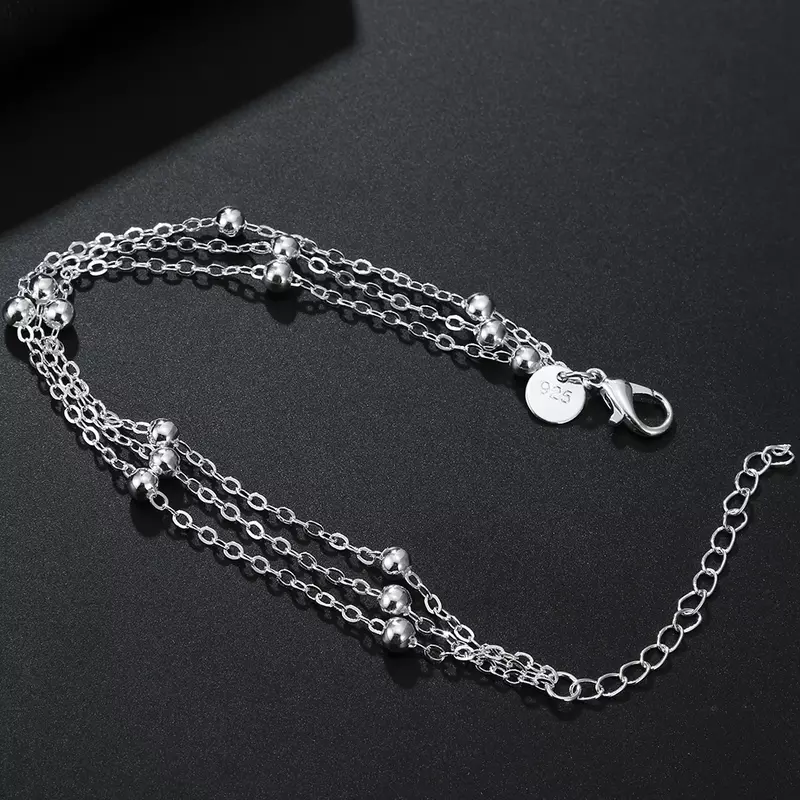 925Hot sale Color  silver Plated color Chain beads Bracelet Necklace Charm Women wedding jewelry Set lovely Christmas gift