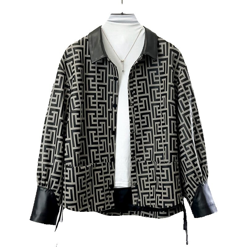Jaket kulit asli wanita, jaket kulit domba, jaket kulit tunggal untuk wanita, motif longgar