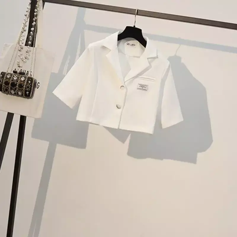 Insozkdg-vestido Blazer de manga corta para mujer, abrigo liso, camisola, falda de cintura alta, traje elegante, ropa de oficina para mujer