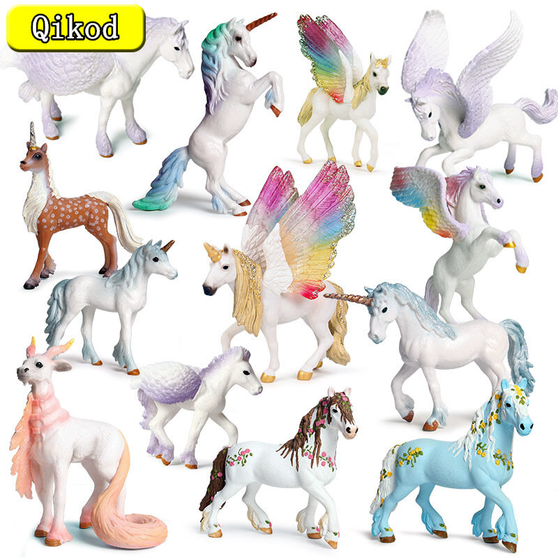 Heißer Verkauf Simulation Tier Modell Mythologie Legende Farbe Pegasus Einhorn Kunststoff Solide PVC Action-figur Kinder Sammeln Spielzeug Geschenke
