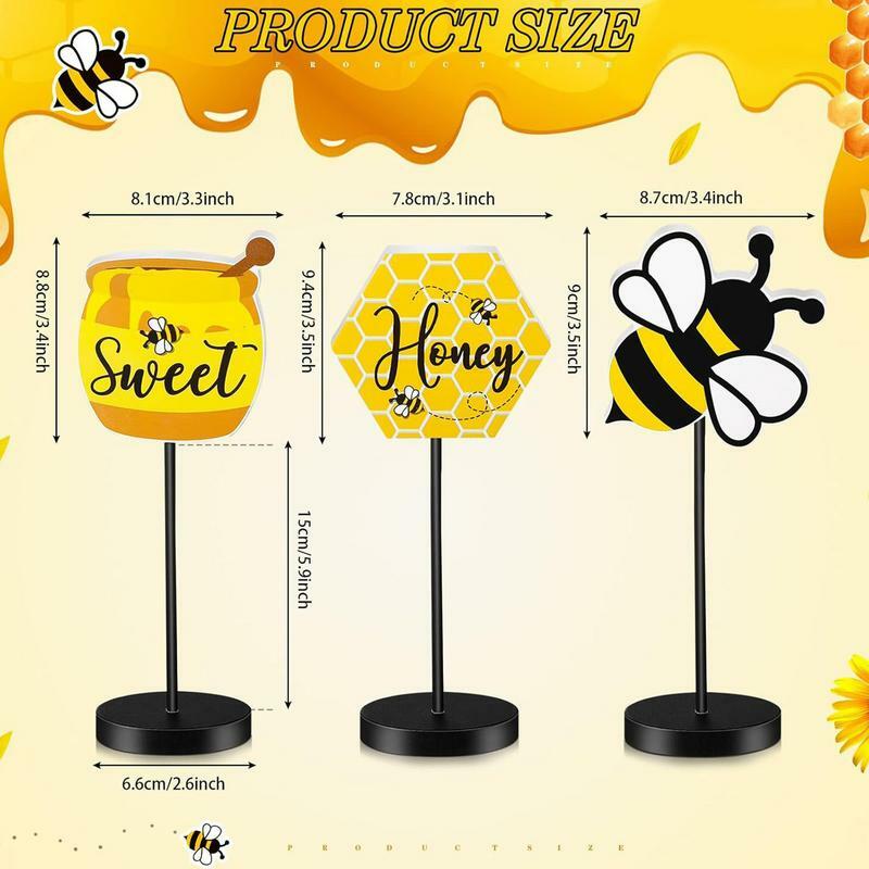 Bee Wood Table Sign 3 pezzi Honey Standing Table Sign Freestanding Rustic Bee Table Topper Summer For Bee Tiered Tray Party