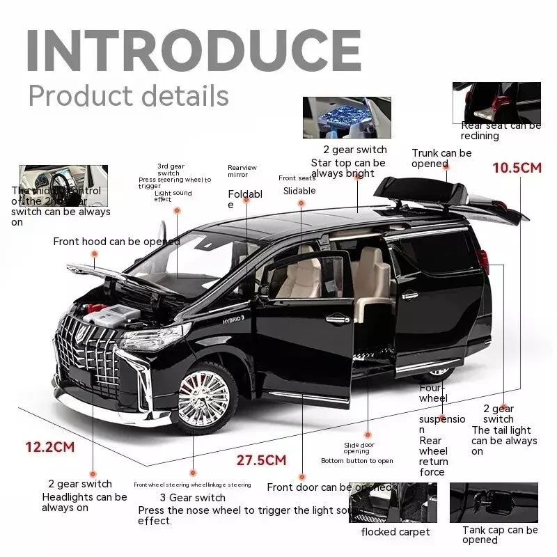 Maisto-Toyota Alphard Alloy Model Car, Edição de Colecionador Altamente Detalhada, Perfeito para Exibição, Decoração do Escritório, Escala 1:18