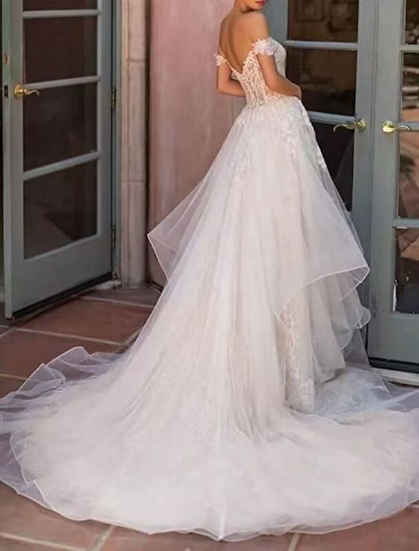 Женское свадебное платье с открытой спиной, кружевное ТРАПЕЦИЕВИДНОЕ ПЛАТЬЕ в стиле бохо со шлейфом и оборками, свадебное платье для церкви, модель 2024