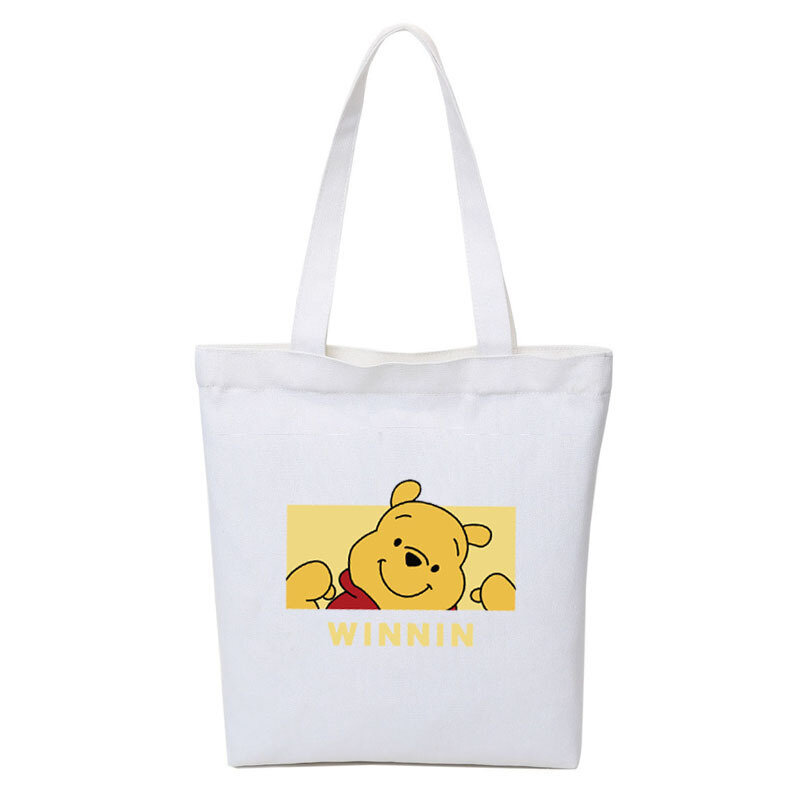 Winnie Bear New Canvas Bag Handbag One Shoulder Shopping Luggage Art Tutorial Bag Zipper Travel Cartoon Anime