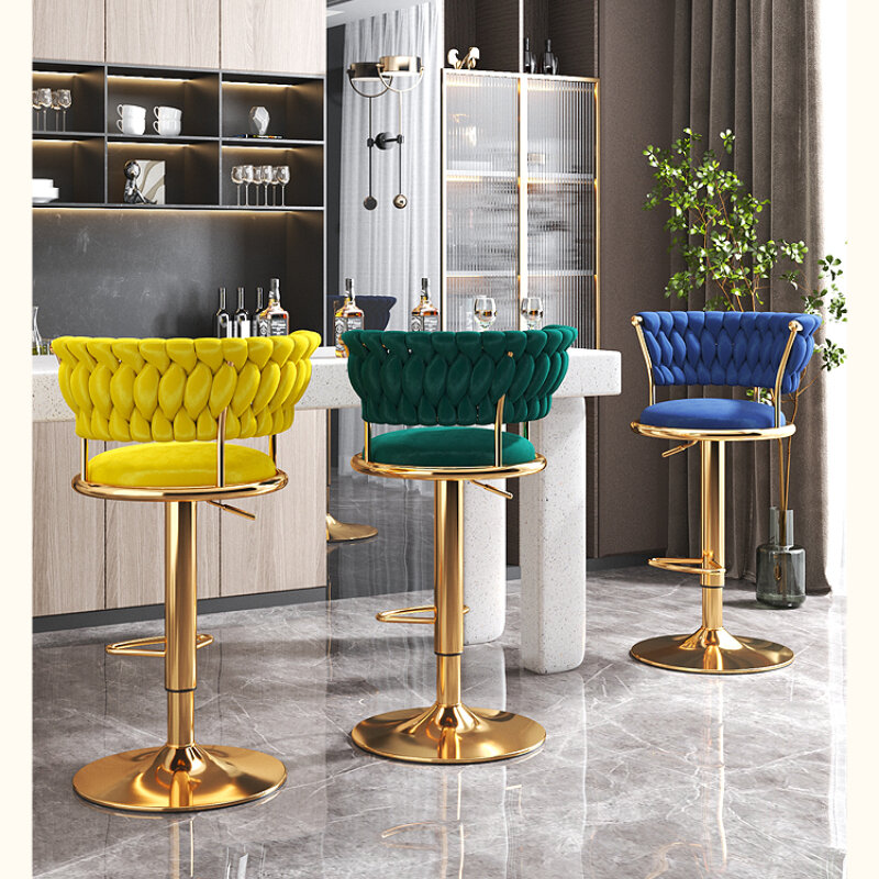 Барный стул, роскошный подъемный барный стул, бархатный стул со спинкой, домашняя кухня, высокий стул, коммерческая Кофейня