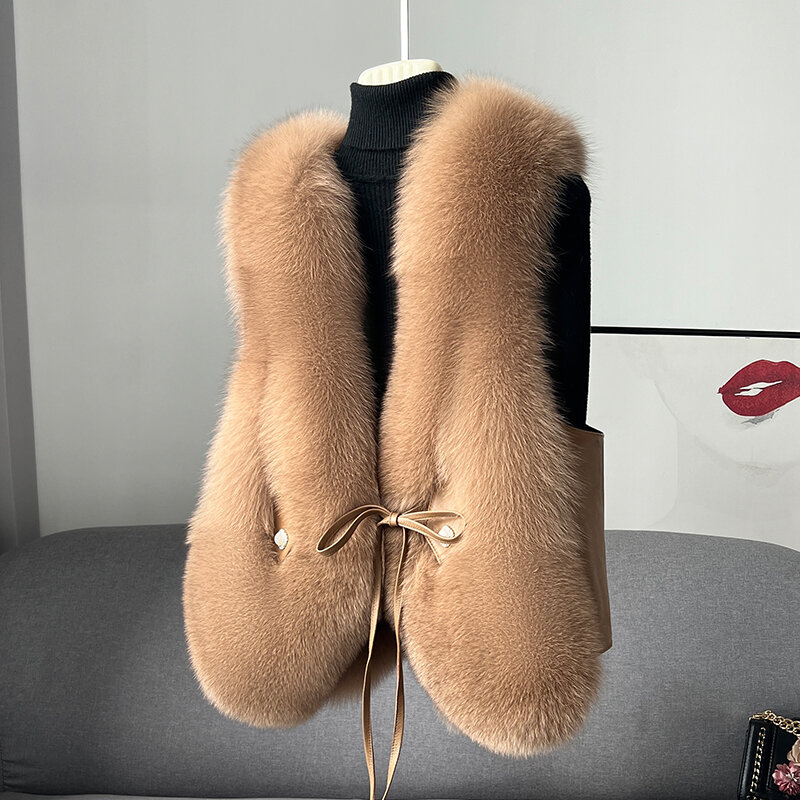 Zdfurs-정품 가죽 여우털 조끼 코트 여성용, 신제품, 2022 가을 겨울