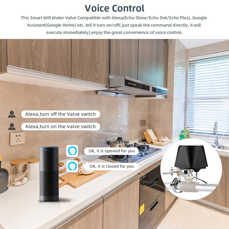 Smart Alexa Google ZigBee WiFi Válvula de agua Temporizador de apagado Controlador de rociadores Válvula de cierre de gas Controlador APP Control remoto