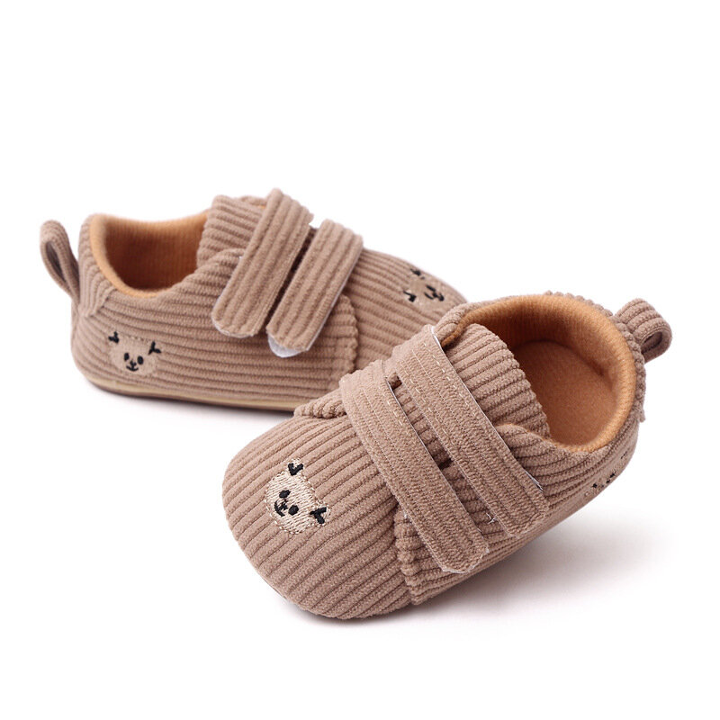 Baby Girls Boys Suede Shoes Anti-Slip Soft Sole Cartoon Bear Shoes Toddler First Walking Shoes