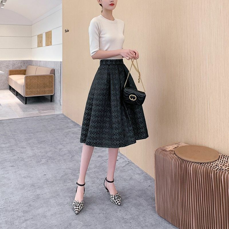 Damen elegante Röcke Reiß verschluss weiblich hohe Taille Jacquard schwarzer Rock weiblich lässig Sommer Jupe Femme A-Linie Druck Röcke q526