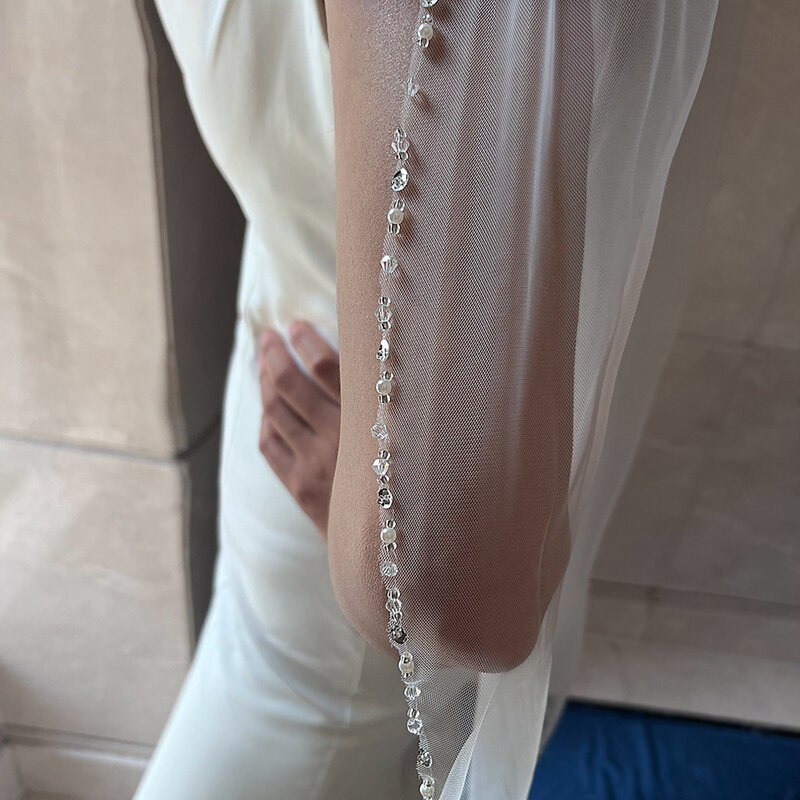 BL4038 kerudung pernikahan, jilbab manik-manik minimalis tepi kunci 1 meter
