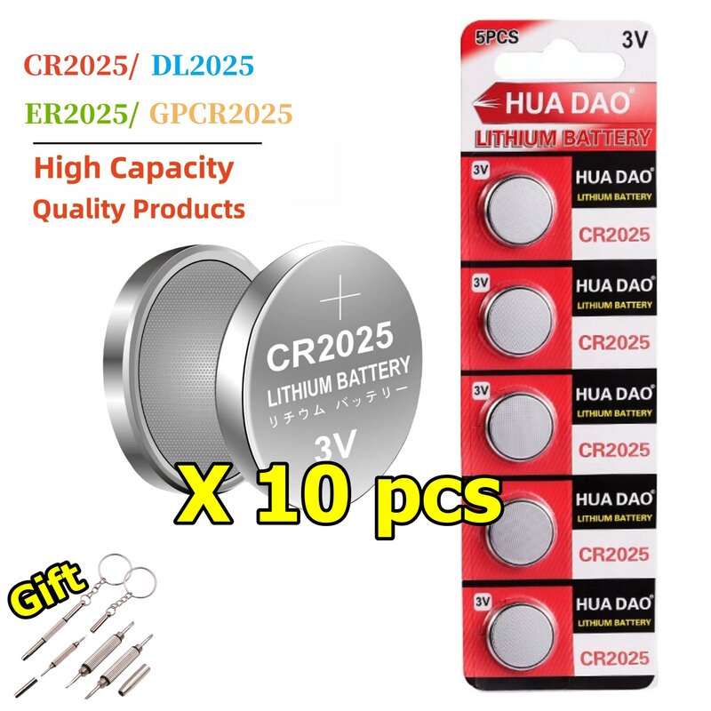 10PCS CR2025 3.0 Volt Long Lasting Lithium Coin Cell Batteries in Child Resistant Botton battery for remotes door chimes car key