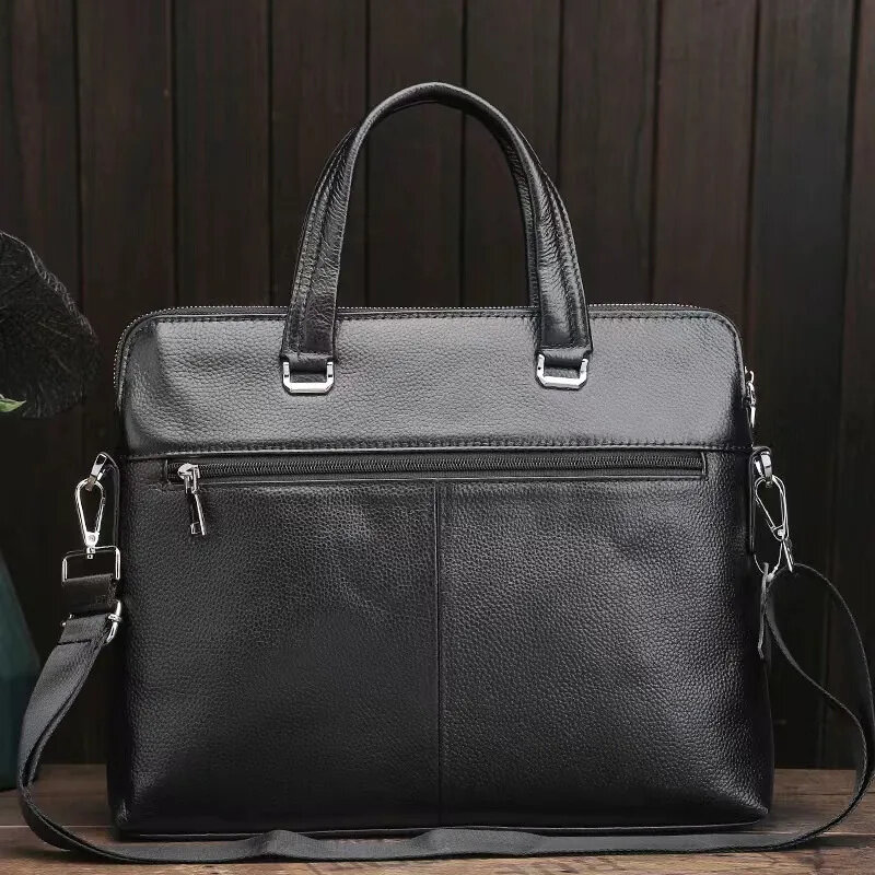 New Business Men Executive Briefcase With Zipper Leather Handbag For Documents Luxury Shoulder Messenger Bag Male Laptop