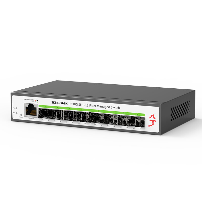 Conmutador de red gestionado L3, 8 puertos SFP + de 10 Gigabit, compatible con DHCP y enrutamiento dinámico, División VLAN y agregado de puertos