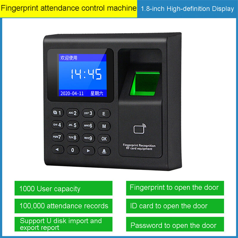 ลายนิ้วมือ Biometric RFID Access Control ระบบอิเล็กทรอนิกส์ USB เวลาเข้าร่วมนาฬิกาเครื่อง1.8 ''หน้าจอ