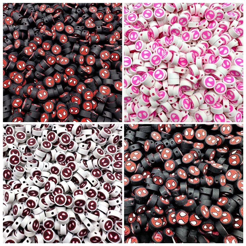 30pcs Disney Marvel Beads 10mm Cute Cartoon Anime Clay Polymer Beads for Jewelry Making Spiderman Diy Bracelet Necklace Supplies