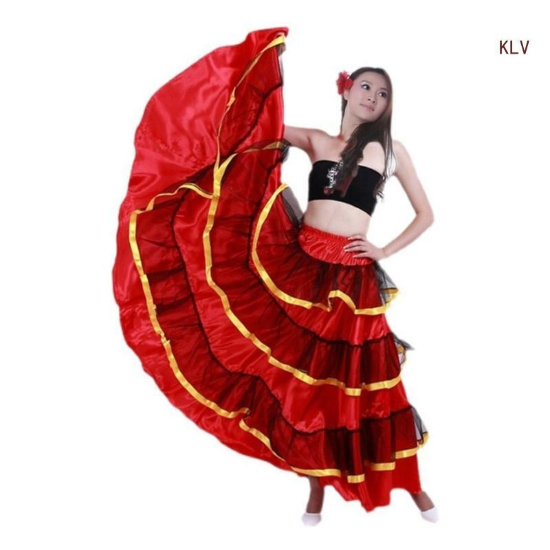 Salón baile Twirling Falda larga Falda danza del vientre Actuaciones Disfraz Halloween 6XDA