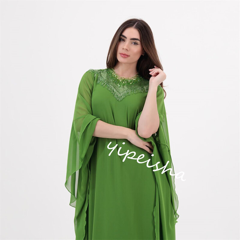 Sukienka na studniówkę wieczorowa szyfonowa z falbanami impreza weselna prosta z wycięciem suknia na okazje sukienki Midi Arabii Saudyjskiej