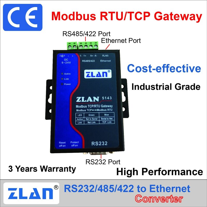Modbus RTU TCP Gateway, MQTT JSON, RS232, RS485, RS422 para porta Ethernet, ZLAN5143