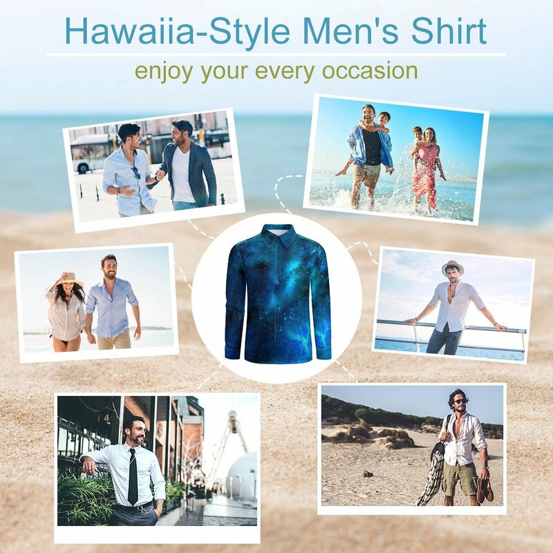 Nebula And Galaxy Shirt Spring Blue Space Casual Shirts Men Vintage Blouse Long Sleeve Custom Streetwear Clothing Plus Size 4XL